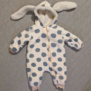 Bunny Ears Hooded Faux-Sherpa Fleece-lined Zip-up Footless One-piece 0-6 Months